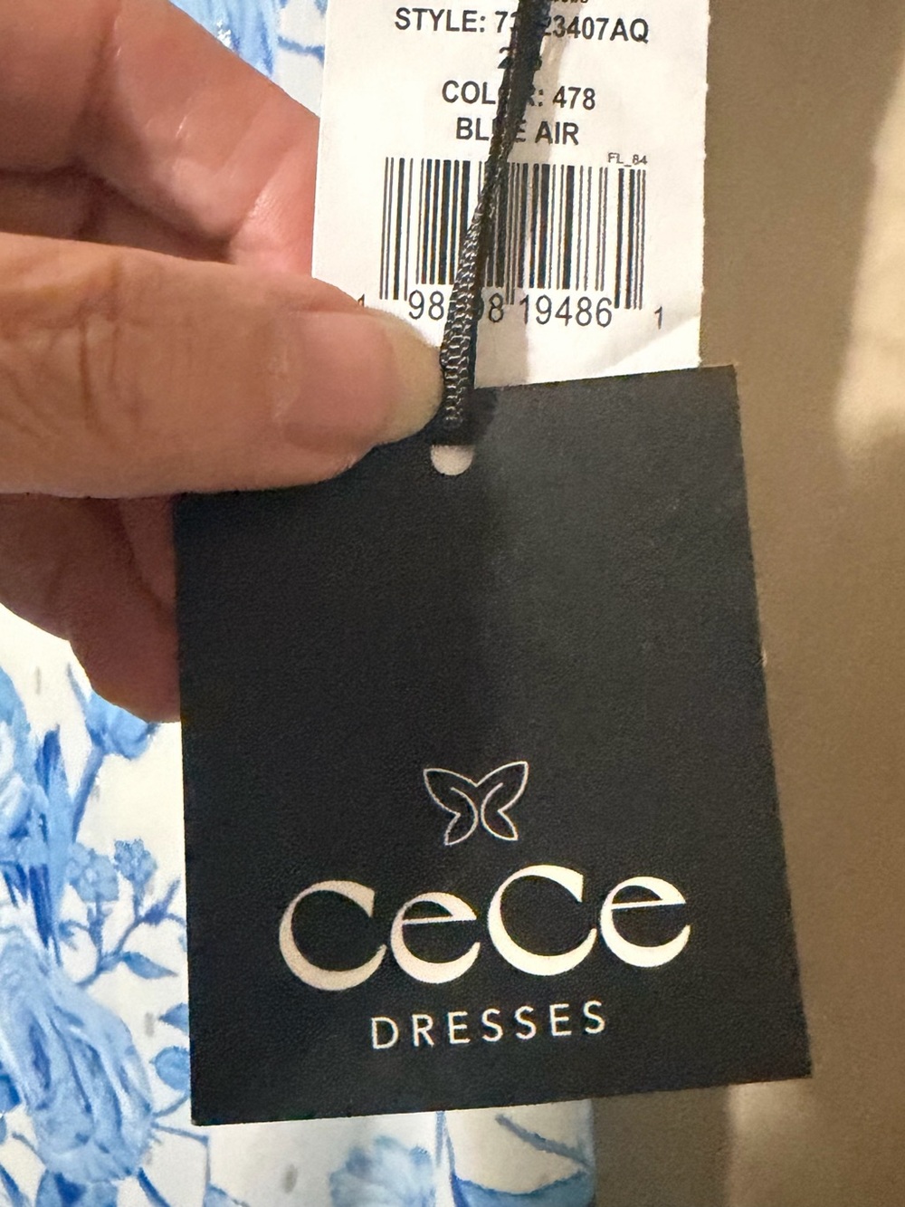 CeCe White and Blue Floral Maxi Dress with Tie-Back V-Neck - Picture 3 of 8